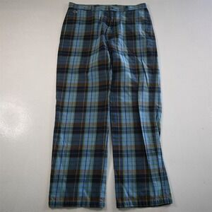 Lacoste 34x30 Blue Plaid 100% Cotton Flat Front‎ Classic Mens Pants